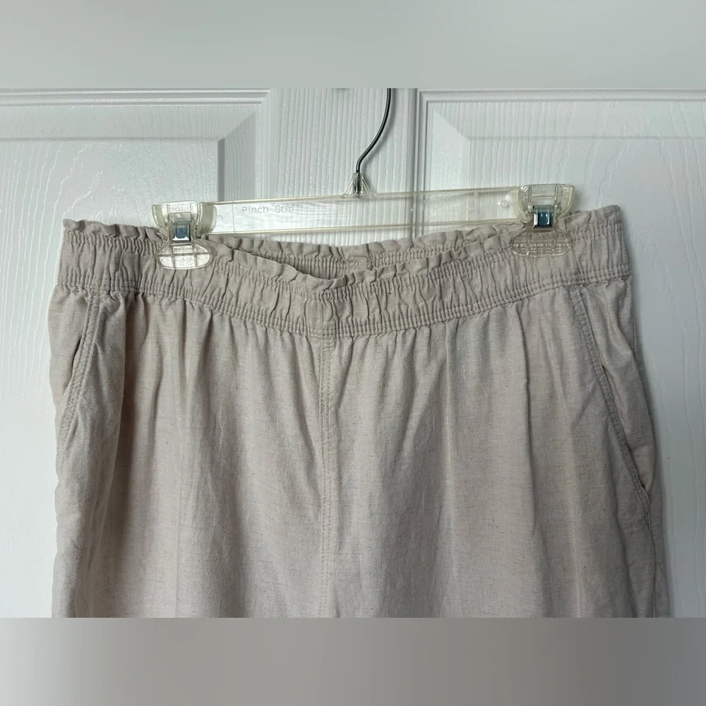 H&M Beige/Cream Pull On High Waisted Wide Leg Linen Blend Pant Size Large